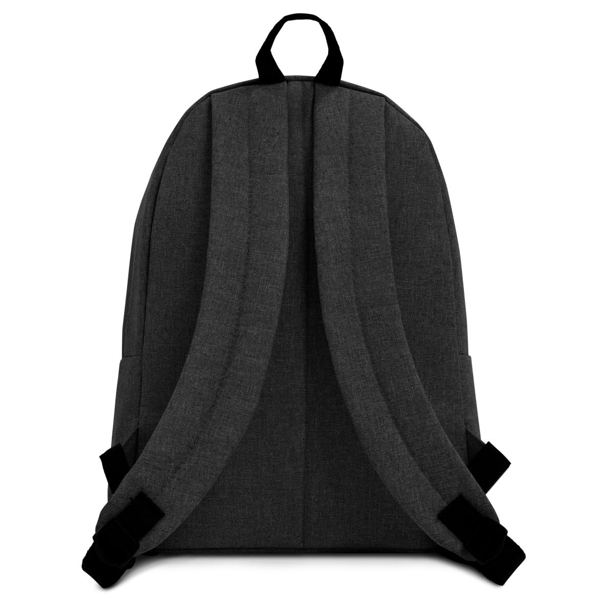 Sing Sing Hotel Embroidered Logo Backpack, Anthracite dark grey. Back view with straps.