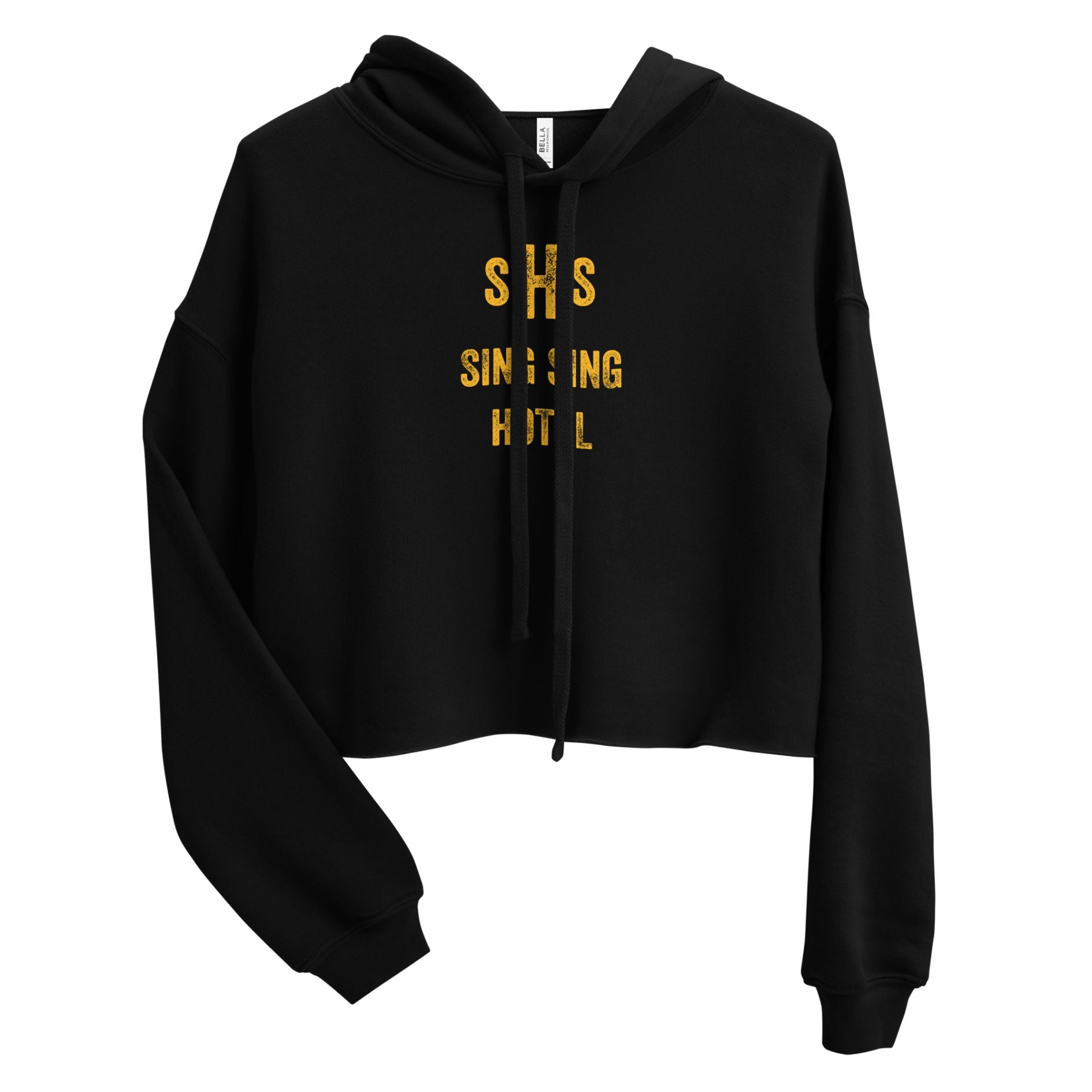 002 Do Good Make Good Crop Hoodie, Black. Front View.