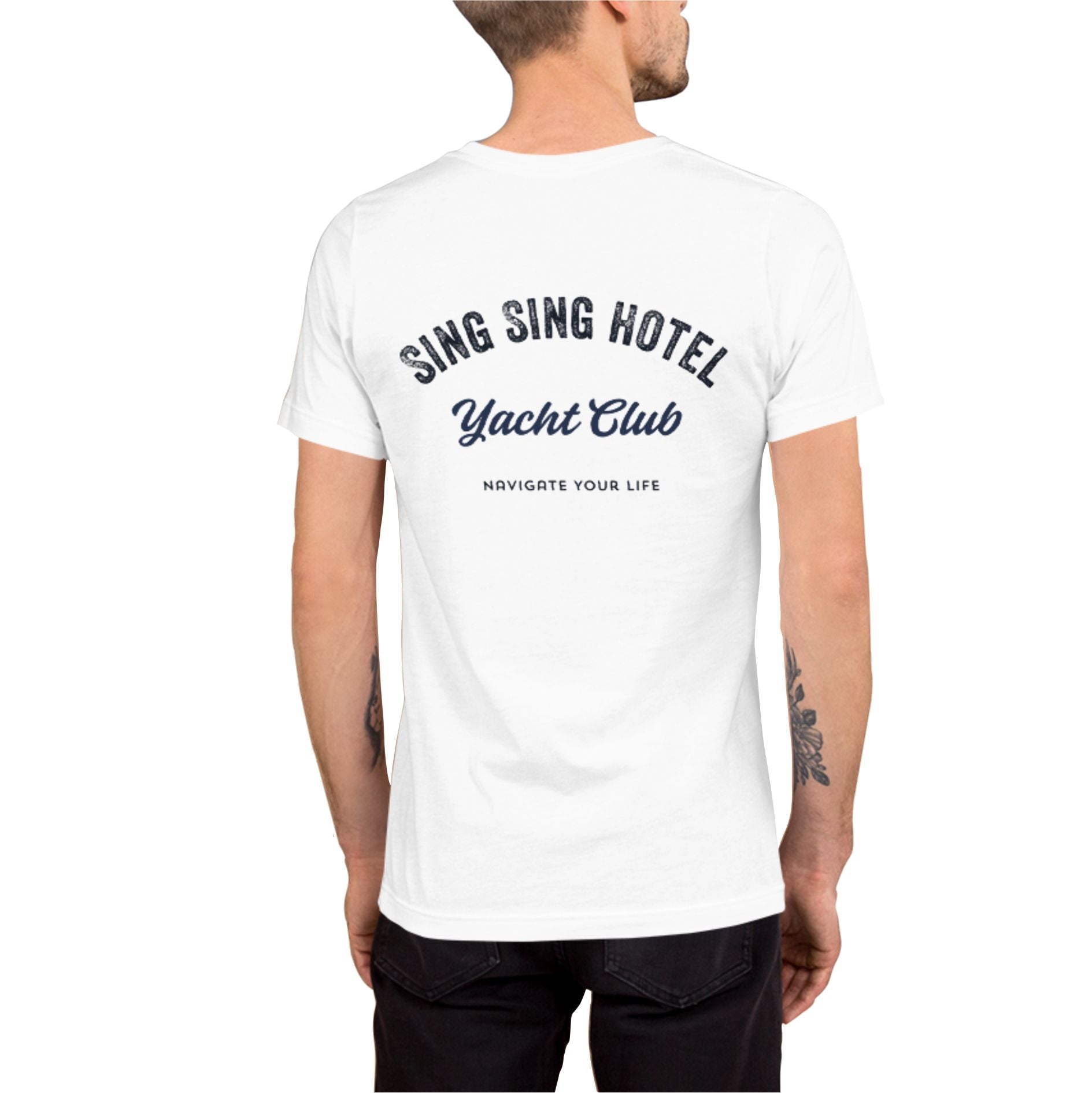 Sing Sing Hotel The Classic 007 Yacht Club, Navigate Your Life White Cotton T-Shirt.