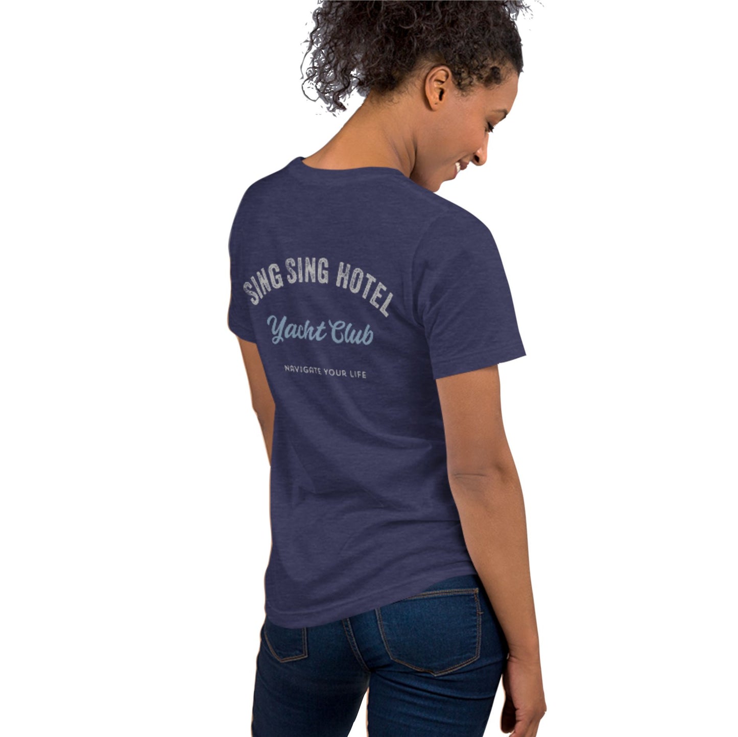 Sing Sing Hotel The Classic 007 Yacht Club, Navigate Your Life Heather Midnight Navy T-Shirt.