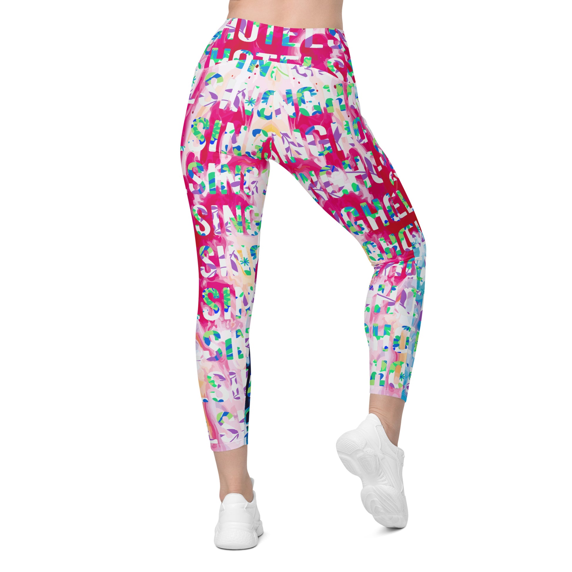 City Fit Crossover leggings with pockets, rear view.