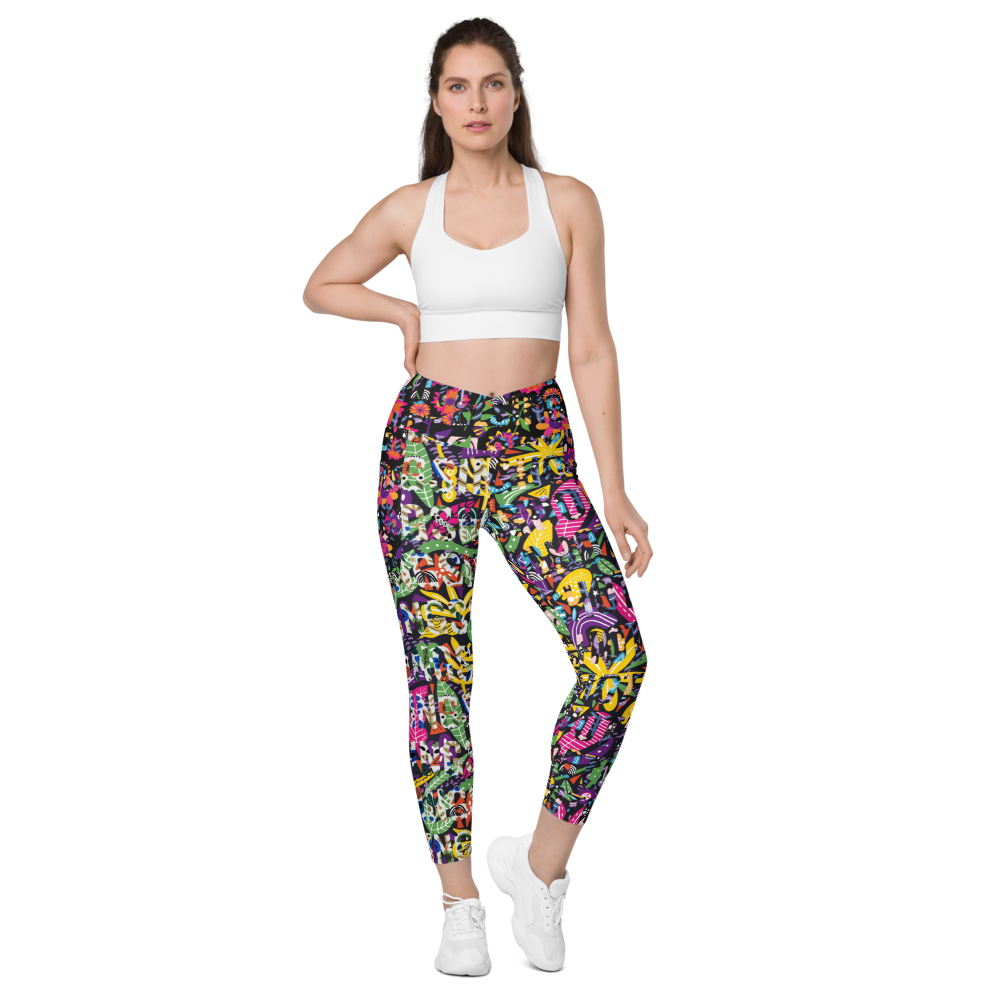 Summer City Crossover Leggings with pockets, front view.