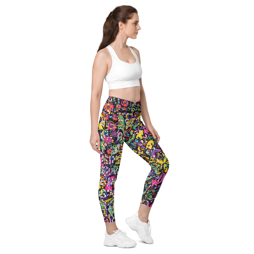 Summer City Crossover Leggings with pockets, side view.