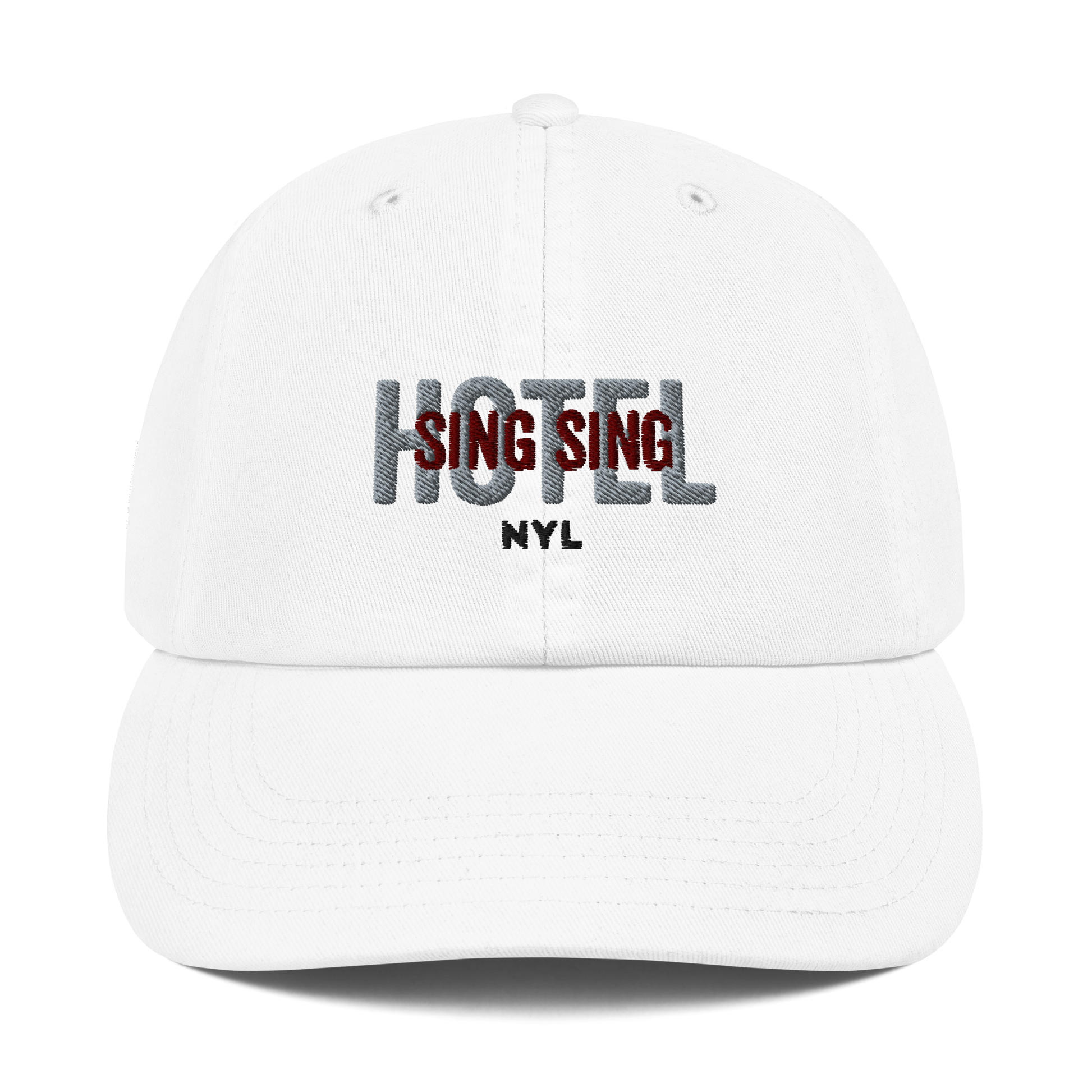 The Sing Sing Hotel Champion Dad Baseball Cap, White.