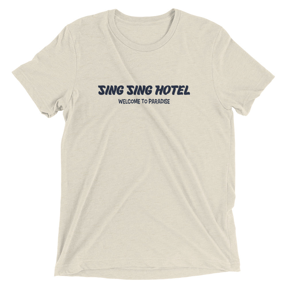 Sing Sing Hotel, Welcome to Paradise: Miami Beach South Florida Island City. Front view Oatmeal Color Toucan T-Shirt.