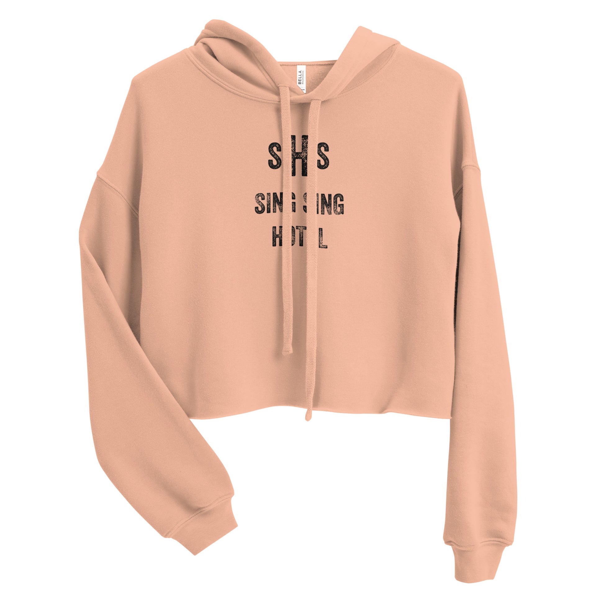 002 Sing Sing Hotel, Do Good Make Good Crop Hoodie. Front, Peach.