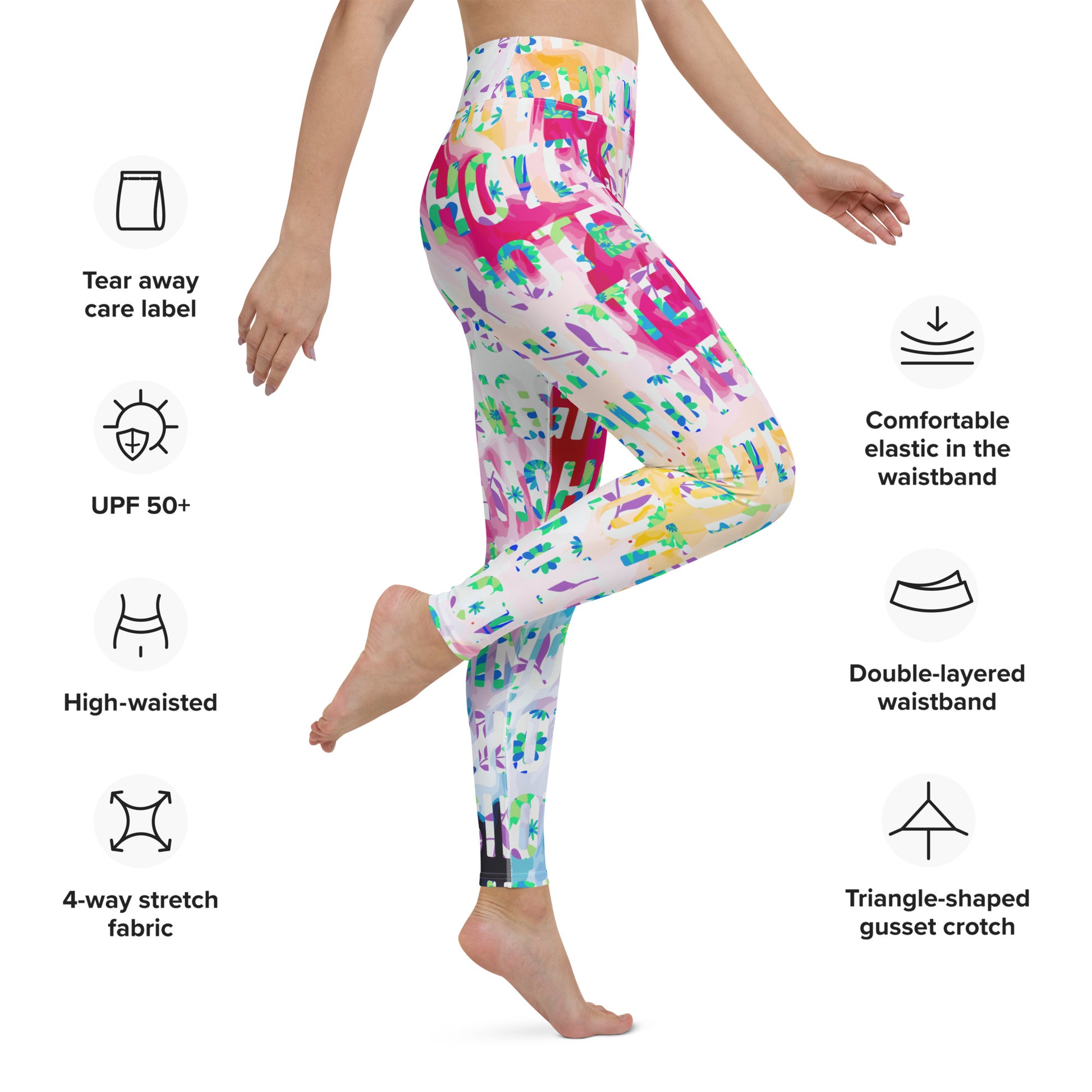 City Fit Yoga Leggings, Side view product specs mock up.